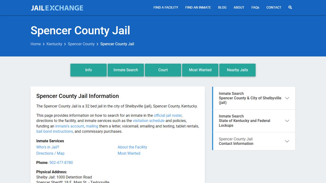 Spencer County Jail, KY Inmate Search, Information